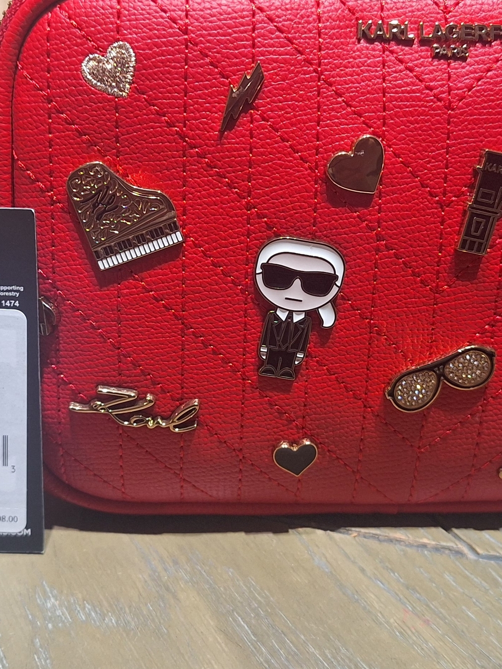 Karl Lagerfeld Red Quilted Pin-Embellished Card & Key Holder